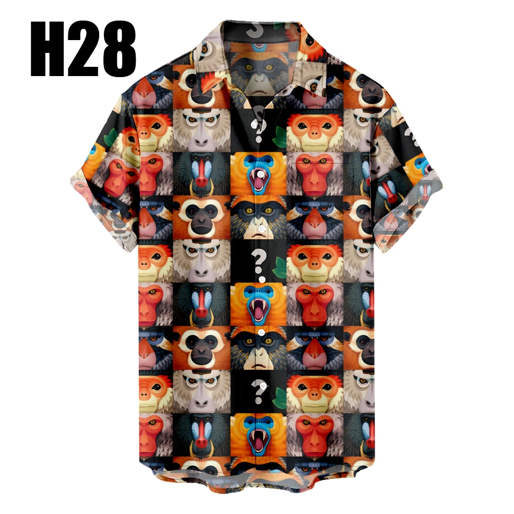 Men's Hawaiian Shirt Outfits Animals Gorillas Summer Cartoon Graphic Prints Shirt Collar 3D Print Outdoor Street Short Sleeve 3D Print Clothing Apparel Basic Classic Comfortable Big And Tall