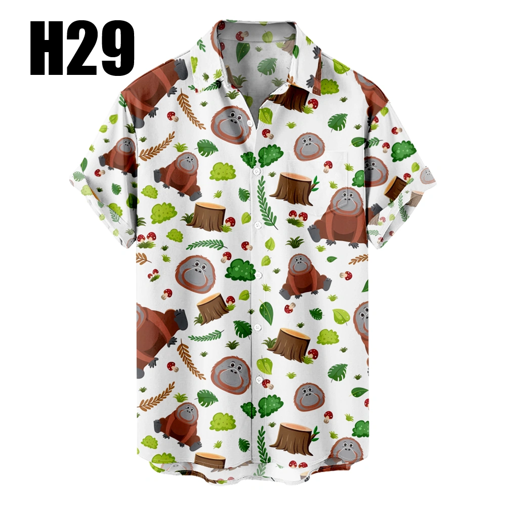 Men's Hawaiian Shirt Outfits Animals Gorillas Summer Cartoon Graphic Prints Shirt Collar 3D Print Outdoor Street Short Sleeve 3D Print Clothing Apparel Basic Classic Comfortable Big And Tall/Summer