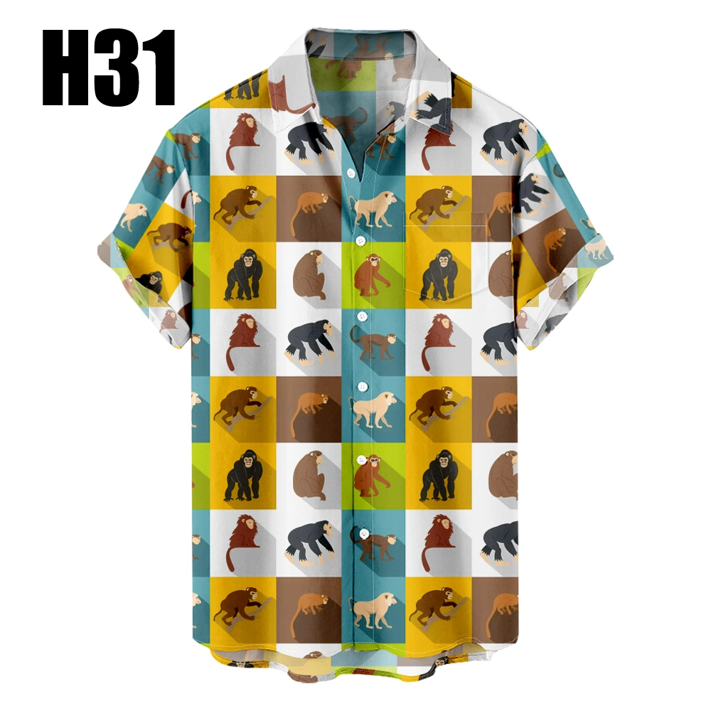 Men's Hawaiian Shirt Animals Gorillas Summer Cartoon Shirt Collar Short Sleeve Street Print Tops Sportswear Casual Fashion Comfortable Summer Spring Graphic Tees