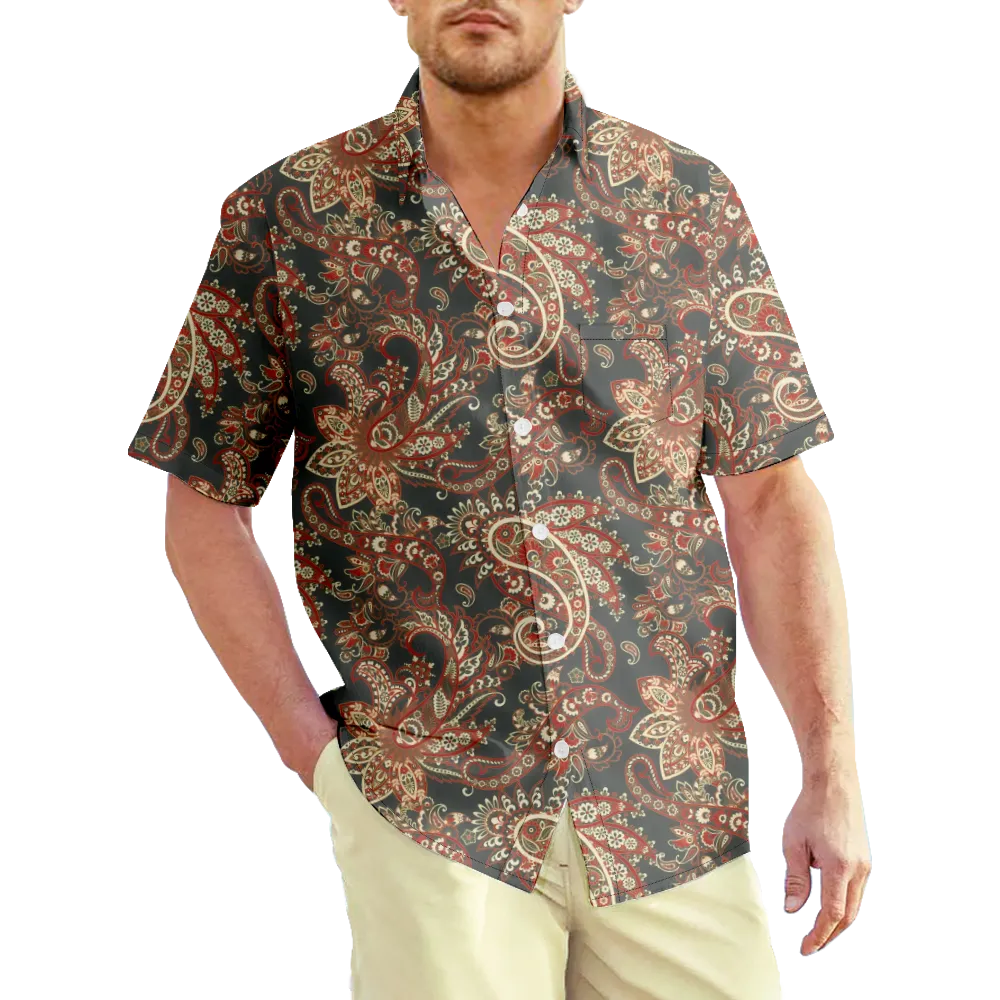 Men's Plus Size Hawaiian Shirt Big And Tall Vintage Paisley Graphic Shirt Collar Short Sleeve Summer Basic Slim Fit Big And Tall Casual Daily Tops/American Flag/National Flag