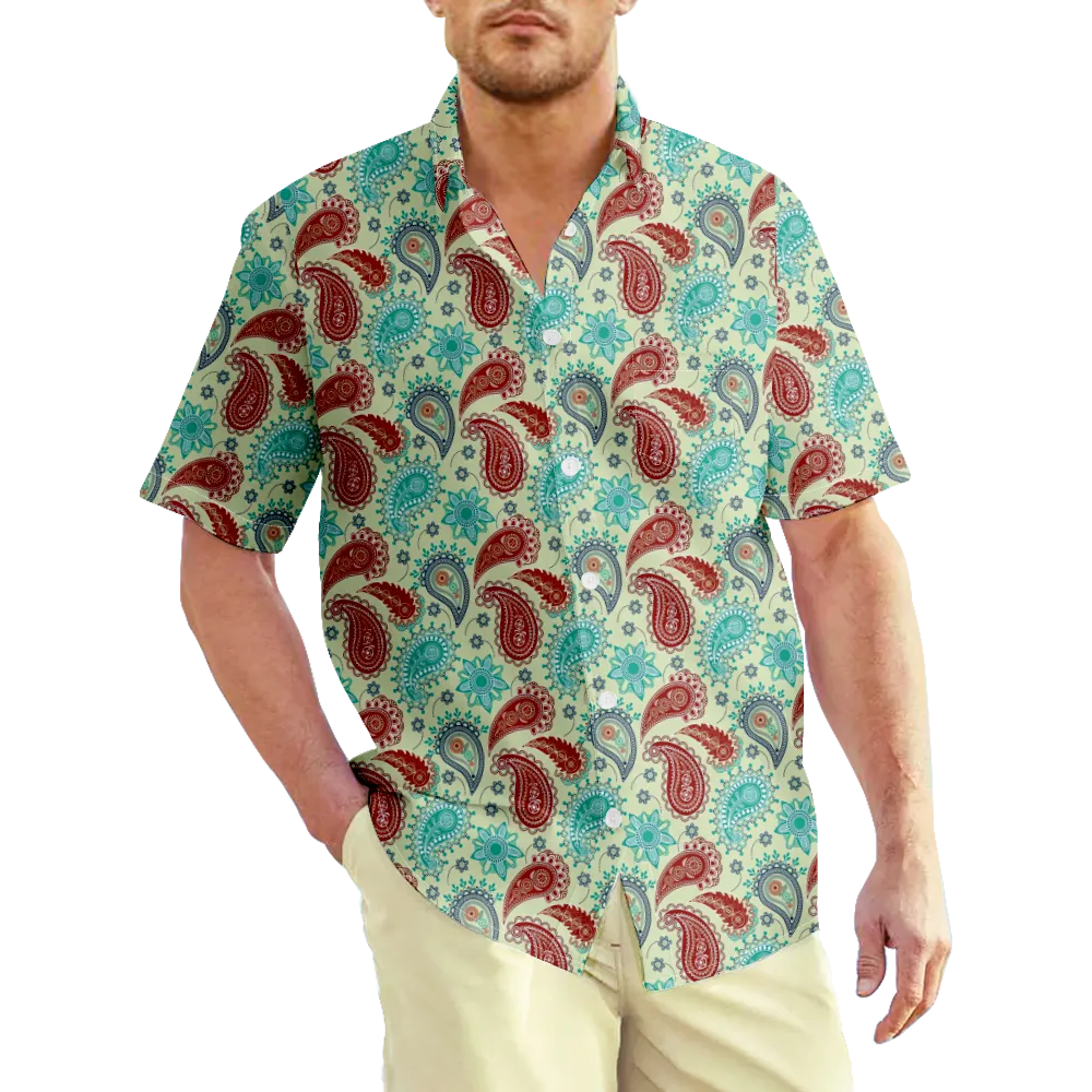 Men's Hawaiian Shirt Vintage Paisley Color Block Graphic Prints Hooded 3D Print Outdoor Street Short Sleeve Shirt Collar Print Clothing Apparel Sports Casual Big And Tall/Summer