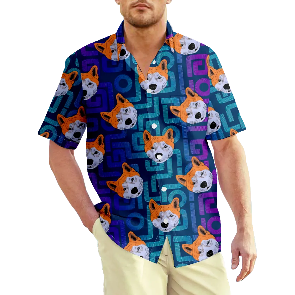 Men's Hawaiian Shirt Cartoon Animals Dogs Cats Color Block Graphic Prints Neck 3D Print Outdoor Street Short Sleeve Shirt Collar Clothing Apparel Sports Casual