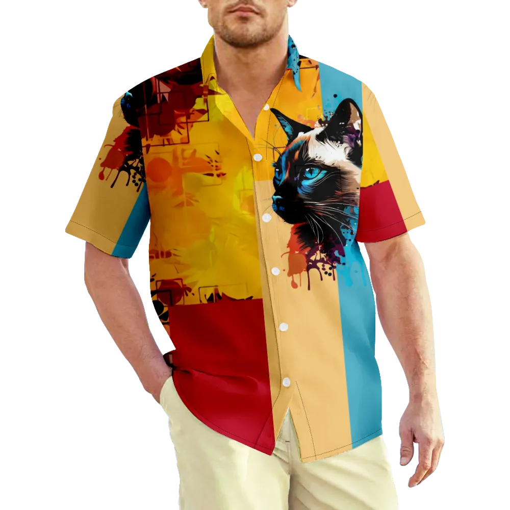 Men's Hawaiian Shirt Cartoon Animals Dogs Cats Shirt Collar Outdoor Street Short Sleeve 3D Print Clothing Apparel Lightweight Casual Beach