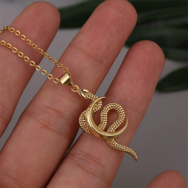 Creative Korean Style Simple Long Copper Moon Snake Necklace Female Ins Trendy Unique Zodiac Pendant Jewelry