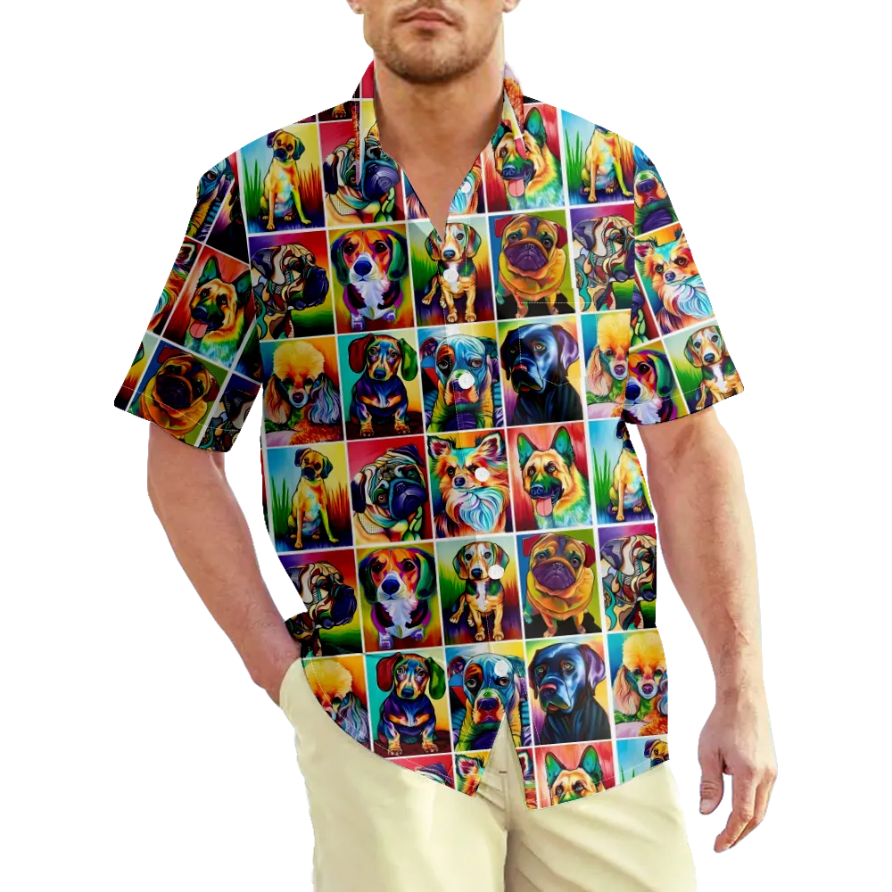 Men's Hawaiian Shirt Cartoon Animals Dogs Cats Shirt Collar 3D Print Casual Holiday Short Sleeve 3D Print Clothing Apparel Lightweight Casual Hawaiian