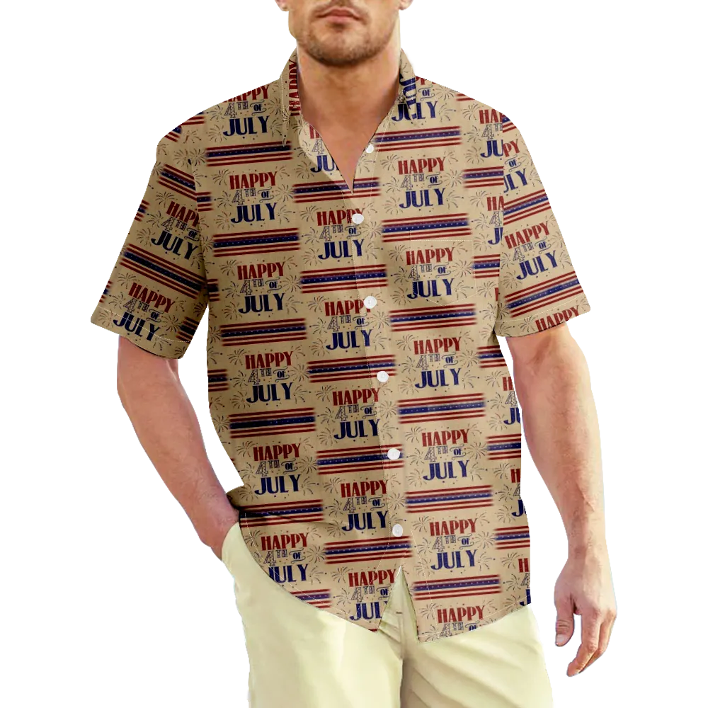 4th of July Men's Hawaiian Shirt USA National Flag Eagle Graphic 3D Shirt Collar Daily Short Sleeve Clothing Apparel Basic Exaggerated