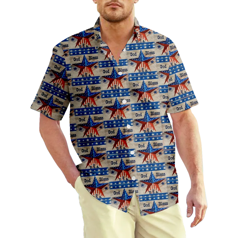 4th of July Men's Hawaiian Shirt USA National Flag Eagle Graphic Tees Shirt Collar 3D Print Outdoor Casual Short Sleeve Print Clothing Apparel Vintage Fashion Classic/Summer/Summer