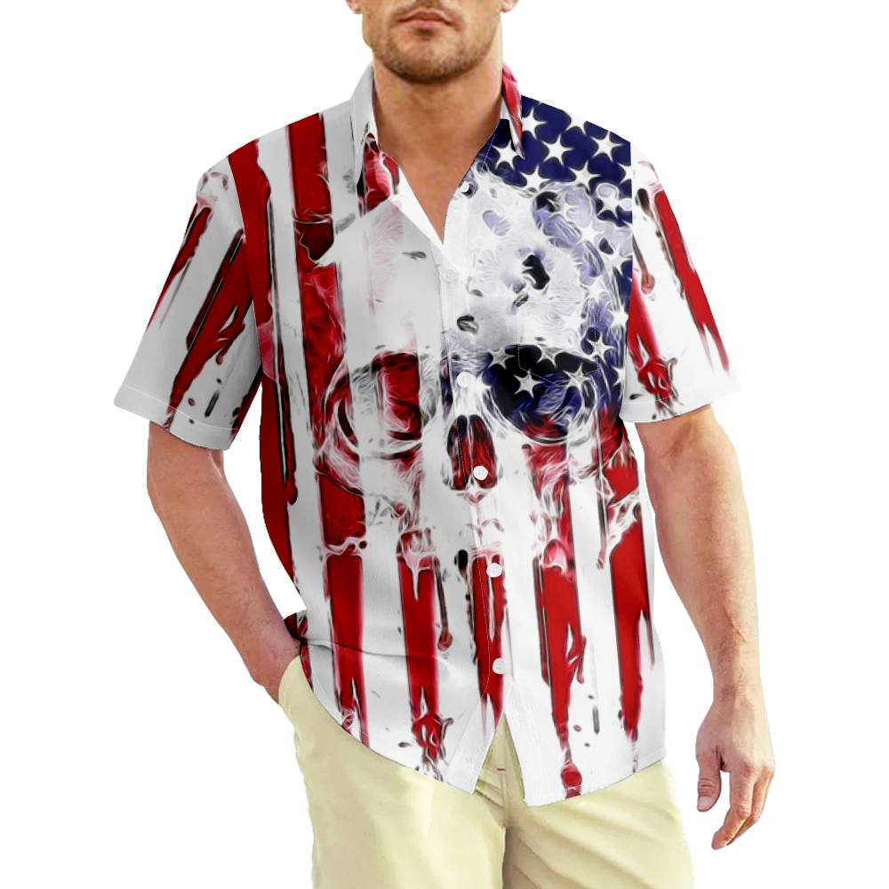 4th of July Men's Hawaiian Shirt USA National Flag Eagle Shirt Tee Graphic Shirt Collar 3D Print Plus Size Casual Daily Short Sleeve Clothing Apparel Basic Slim Fit Big And Tall/Summer