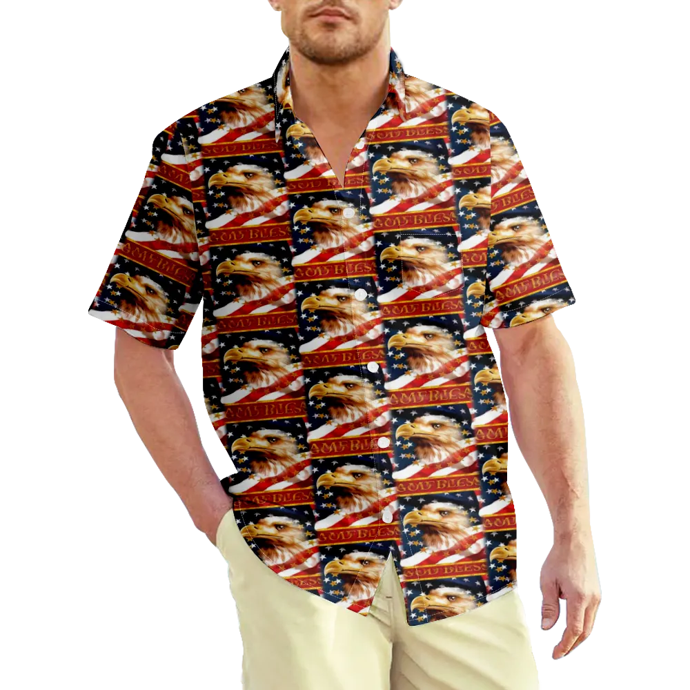 4th of July Men's Hawaiian Shirt USA National Flag Eagle 3D Shirt Collar Plus Size Daily Short Sleeve Clothing Apparel