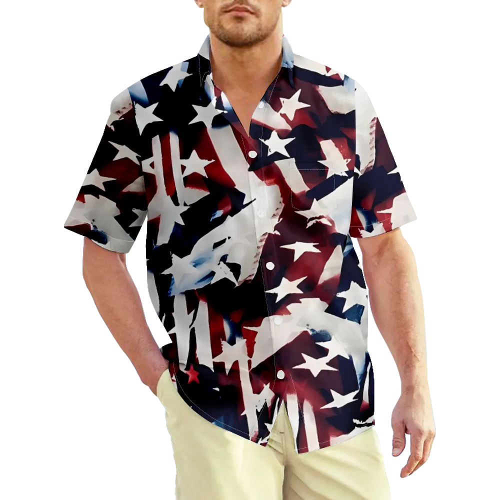 4th of July Men's Hawaiian Shirt Outfits USA National Flag Eagle Color Block Shirt Collar Clothing Apparel 3D Print Plus Size Outdoor Daily Short Sleeve Casual Comfortable