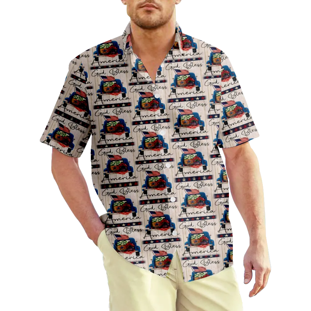 4th of July Men's Hawaiian Shirt USA National Flag Eagle Graphic 3D Shirt Collar Plus Size Daily Weekend Short Sleeve Clothing Apparel Basic