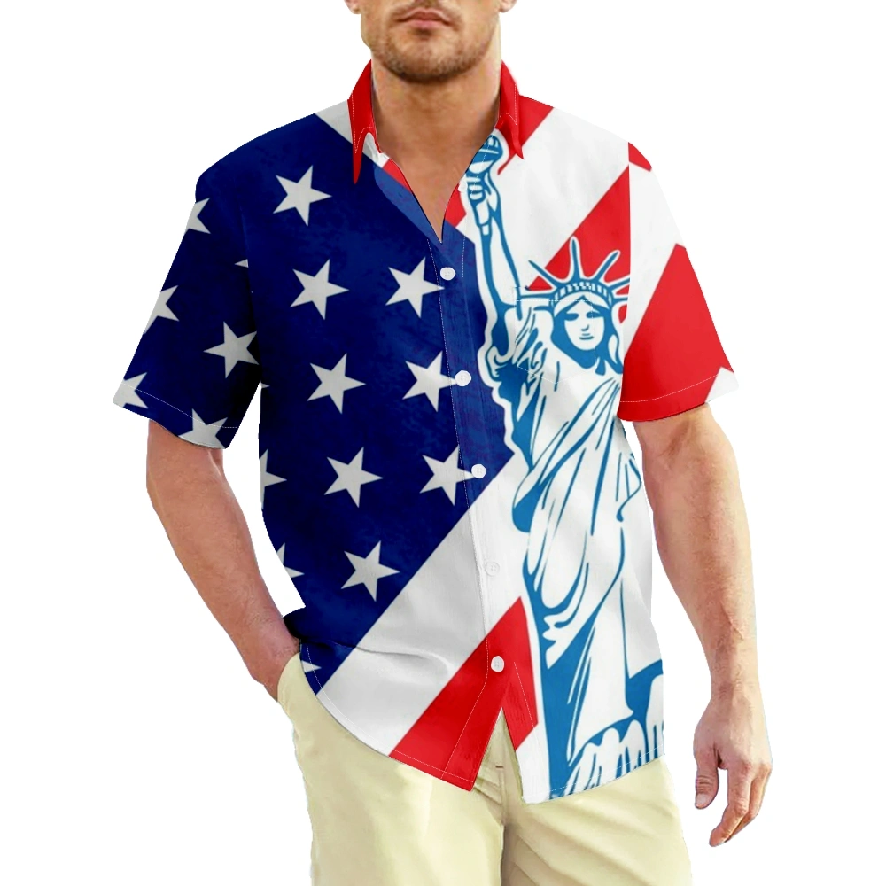 4th of July Men's Hawaiian Shirt USA National Flag Eagle Shirt Tee Graphic Shirt Collar 3D Print Plus Size Casual Daily Short Sleeve Clothing Apparel Basic Slim Fit Big And Tall