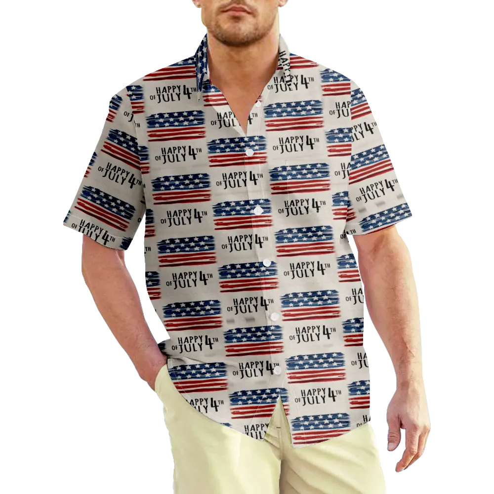 4th of July Men's Hawaiian Shirt USA National Flag Eagle Graphic 3D Shirt Collar Casual Daily Short Sleeve Print Clothing Apparel/Summer/Summer