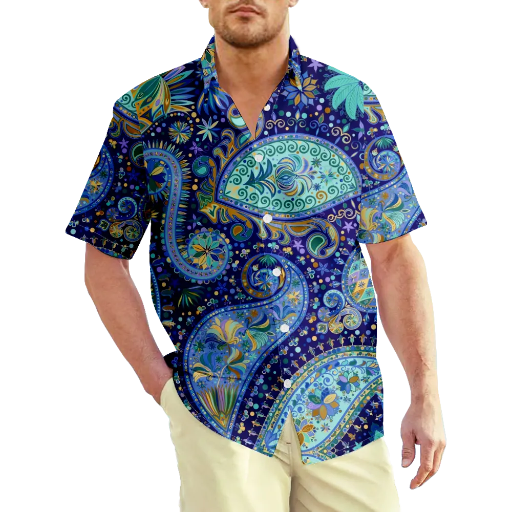 Men's Hawaiian Shirt Vintage Paisley Cartoon Graphic Prints Shirt Collar 3D Print Outdoor Street Short Sleeve Print Clothing Apparel Sports Casual