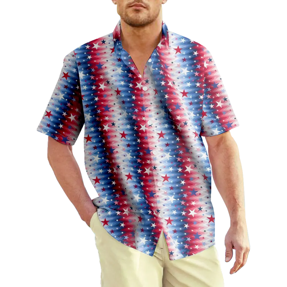 4th of July Men's Hawaiian Shirt Outfits USA National Flag Eagle Graphic Shirt Collar 3D Print Street Daily Short Sleeve Print Clothing Apparel Basic Fashion Lightweight Casual