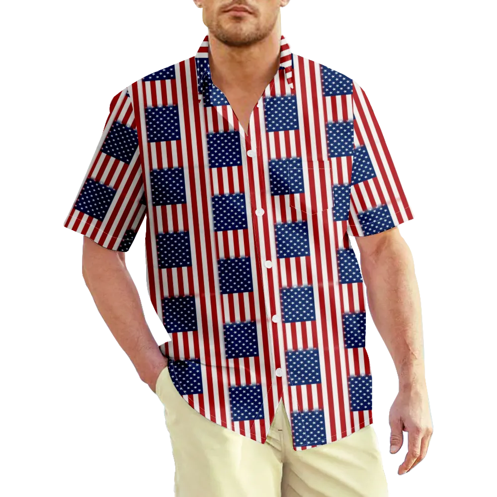 4th of July Men's Hawaiian Shirt USA National Flag Eagle Color Block Graphic Prints Shirt Collar 3D Print Outdoor Street Short Sleeve Print Clothing Apparel Vintage Sports Casual/Summer/Summer