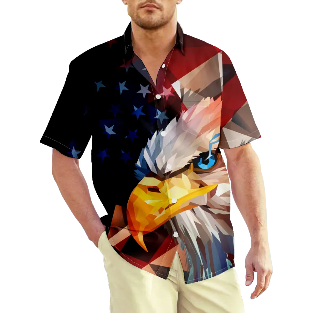 4th of July Men's Hawaiian Shirt USA National Flag Eagle Shirt Collar Short Sleeve Street Print Tops Sportswear Casual Fashion Comfortable Summer Spring Graphic Tees