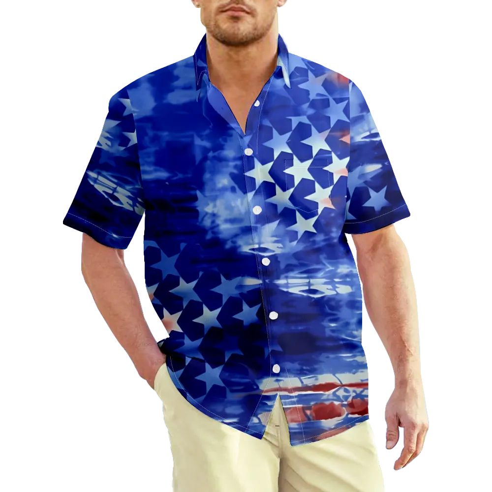 4th of July Men's Hawaiian Shirt Outfits USA National Flag Eagle Graphic Shirt Collar 3D Print Street Daily Short Sleeve Print Clothing Apparel Basic Fashion Lightweight Casual/Summer/Spring