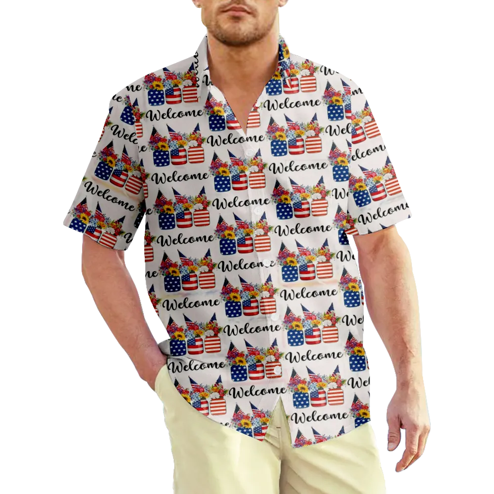 4th of July Men's Hawaiian Shirt USA National Flag Eagle Graphic Shirt Collar 3D Print Casual Daily Short Sleeve Print Clothing Apparel Sports Fashion Lightweight Big And Tall/Summer/Summer