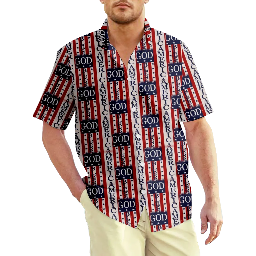 4th of July Men's Hawaiian Shirt USA National Flag Eagle Shirt Collar Short Sleeve Casual Print Tops Slim Fit T Shirt