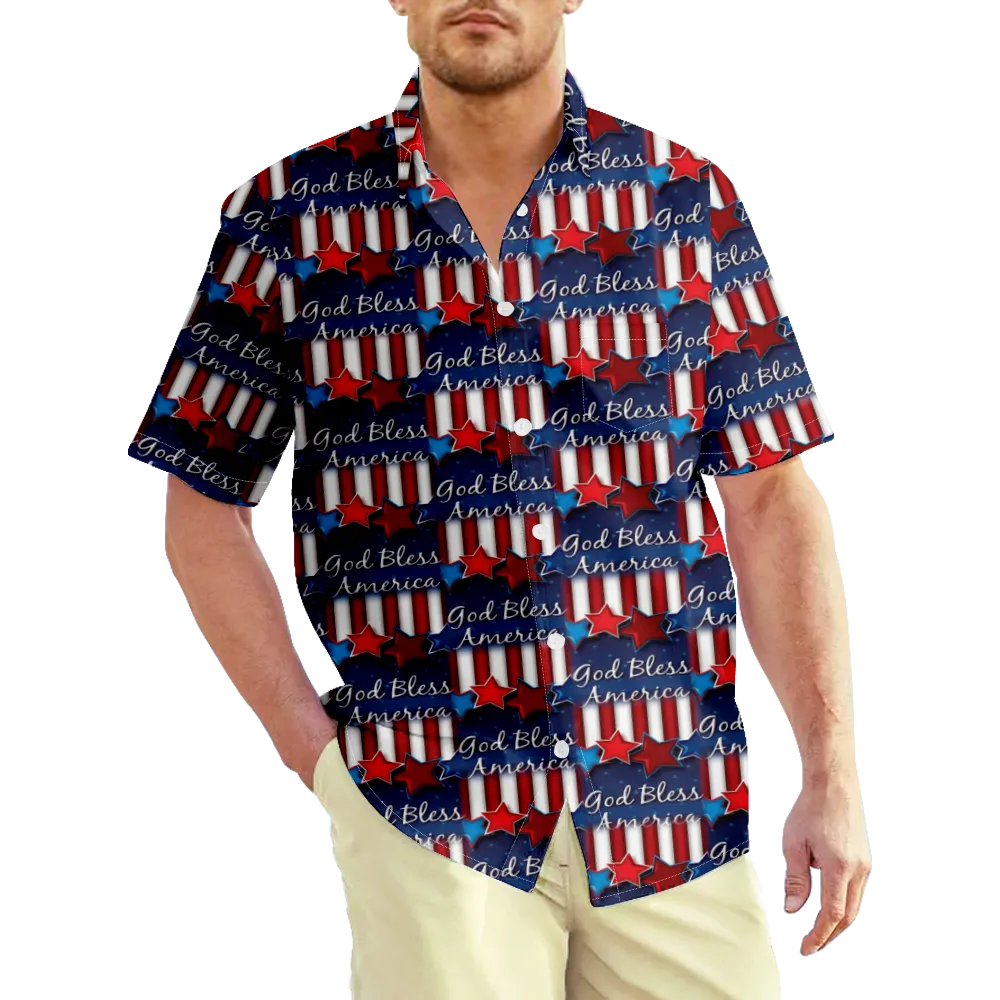 4th of July Men's Hawaiian Shirt USA National Flag Eagle Graphic Shirt Collar Casual Daily Short Sleeve Clothing Apparel Fashion Lightweight Big And Tall/Summer/Summer