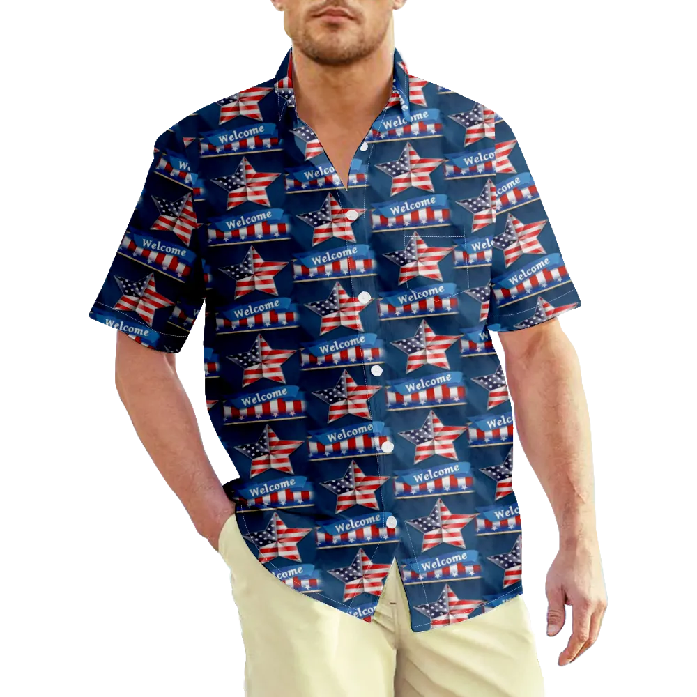 4th of July Men's Hawaiian Shirt USA National Flag Eagle Graphic Prints Shirt Collar 3D Print Outdoor Street Short Sleeve Print Clothing Apparel Sports Casual Muscle/Summer/Summer