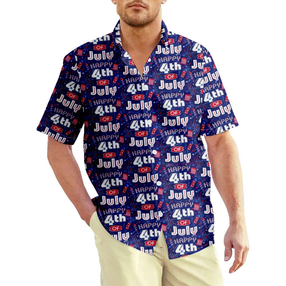 4th of July Men's Hawaiian Shirt USA National Flag Eagle Graphic Shirt Collar Daily Club Short Sleeve Print Clothing Apparel Basic Streetwear/Summer/Summer