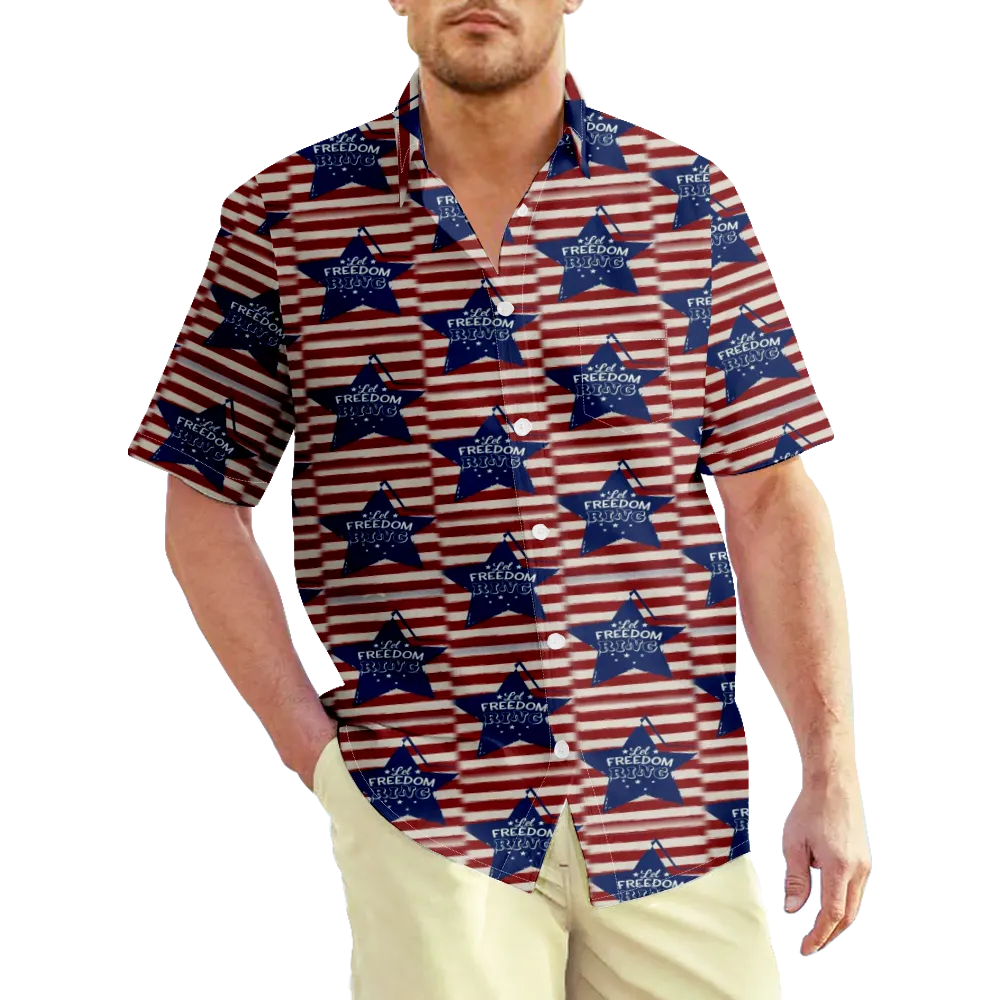 4th of July Men's Hawaiian Shirt USA National Flag Eagle Graphic Shirt Collar Daily Holiday Short Sleeve Print Clothing Apparel Streetwear Exaggerated