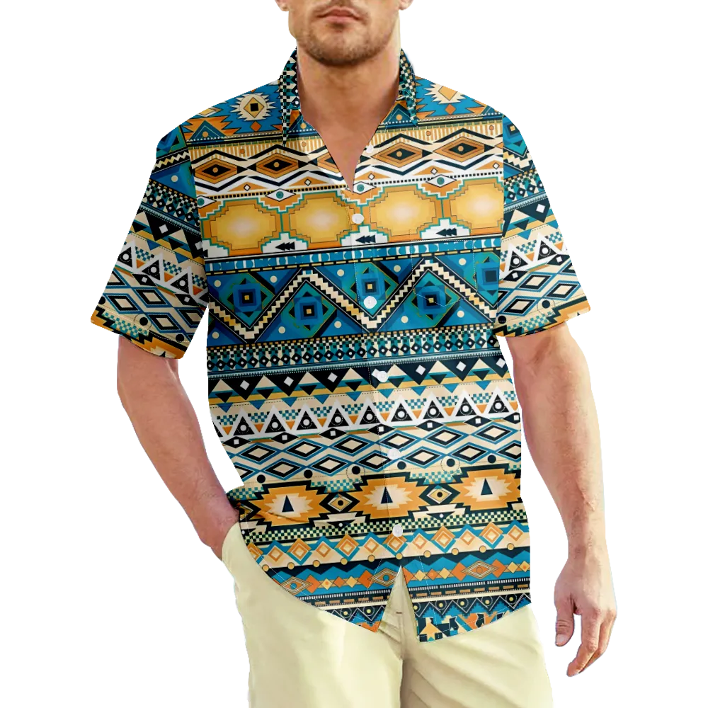 Men's Hawaiian Shirt Ethnic Vintage Stripes Graphic Prints Shirt Collar 3D Print World Cup Qatar 2022 Outdoor Street Short Sleeve Print Clothing Apparel Cotton Sports Casual/Summer/Summer