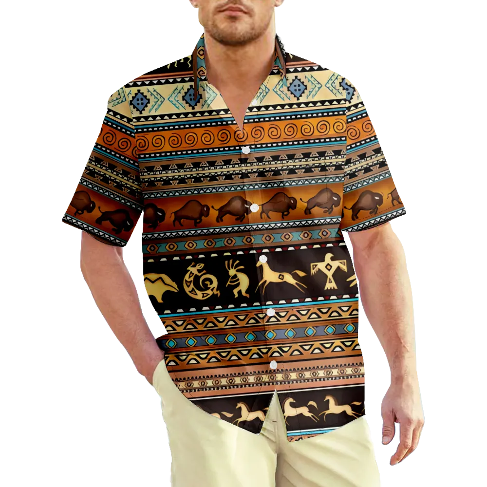 Men's Hawaiian Shirt Ethnic Vintage Stripes Graphic Shirt Collar 3D Print Outdoor Casual Short Sleeve Print Clothing Apparel Fashion Classic Comfortable Big And Tall/Summer/Summer/Sports