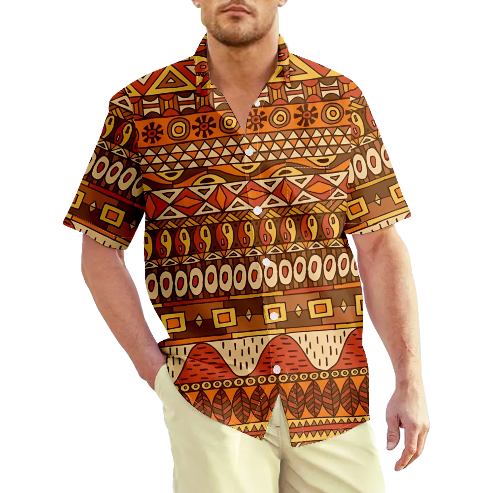 Men's Hawaiian Shirt Ethnic Vintage Stripes Shirt Collar Outdoor Street Short Sleeve Clothing Apparel Vintage Casual Classic Comfortable/Summer/Summer