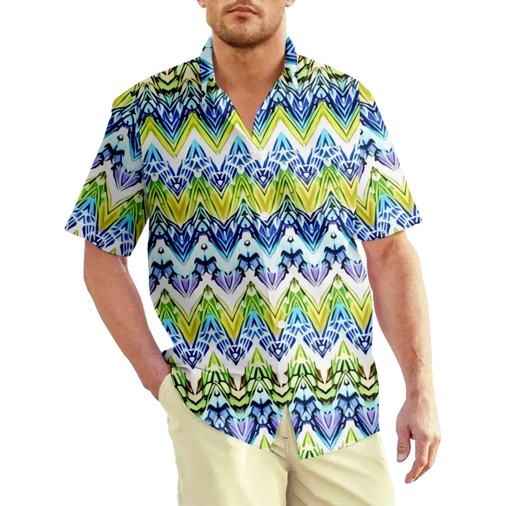 Men's Hawaiian Shirt Ethnic Vintage Stripes Graphic 3D Shirt Collar 3D Print Daily Holiday Short Sleeve 3D Print Clothing Apparel Casual/Summer/Summer