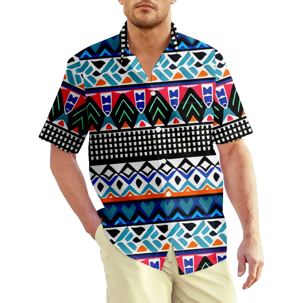 Men's Hawaiian Shirt Ethnic Vintage Stripes Graphic Color Block Shirt Collar 3D Print Casual Daily Short Sleeve 3D Print Clothing Apparel Sports Fashion Lightweight Big And Tall/Summer/Summer