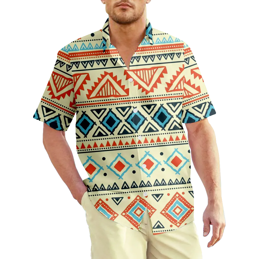 Men's Hawaiian Shirt Ethnic Vintage Stripes Graphic Shirt Collar 3D Print Outdoor Casual Short Sleeve Print Clothing Apparel Vintage Casual Classic/Summer/Summer