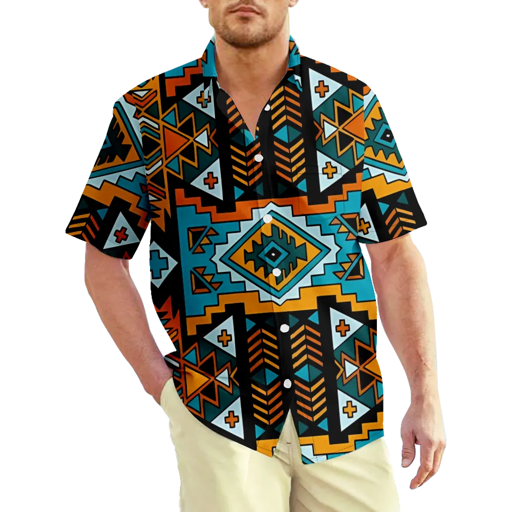 Men's Hawaiian Shirt Ethnic Vintage Stripes Graphic Shirt Collar 3D Print Outdoor Casual Short Sleeve Print Clothing Apparel Fashion Sexy Classic