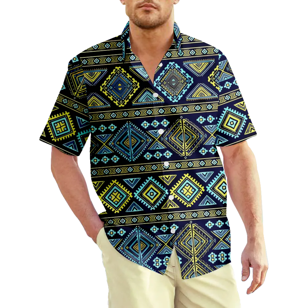 Men's Hawaiian Shirt Ethnic Vintage Stripes Graphic Shirt Collar 3D Print Outdoor Casual Short Sleeve Print Clothing Apparel Vintage Fashion Big And Tall/Summer/Summer