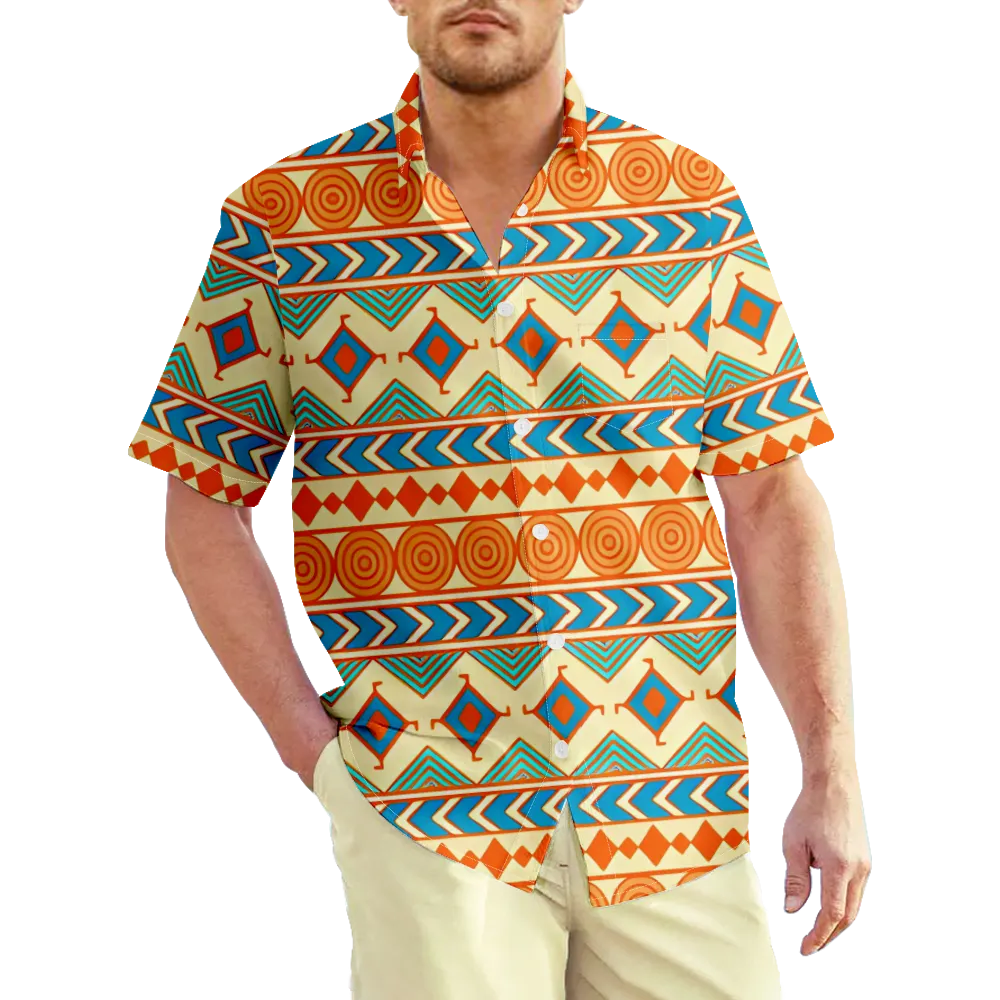 Men's Hawaiian Shirt Ethnic Vintage Stripes Graphic Cartoon Shirt Collar 3D Print Daily Sports Short Sleeve Print Clothing Apparel Sports Casual Classic/Summer/Summer