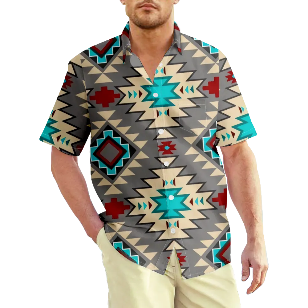 Men's Hawaiian Shirt Ethnic Vintage Stripes Graphic Prints Shirt Collar Outdoor Street Short Sleeve Print Clothing Apparel Fashion Breathable Comfortable Big And Tall/Summer/Spring/Summer