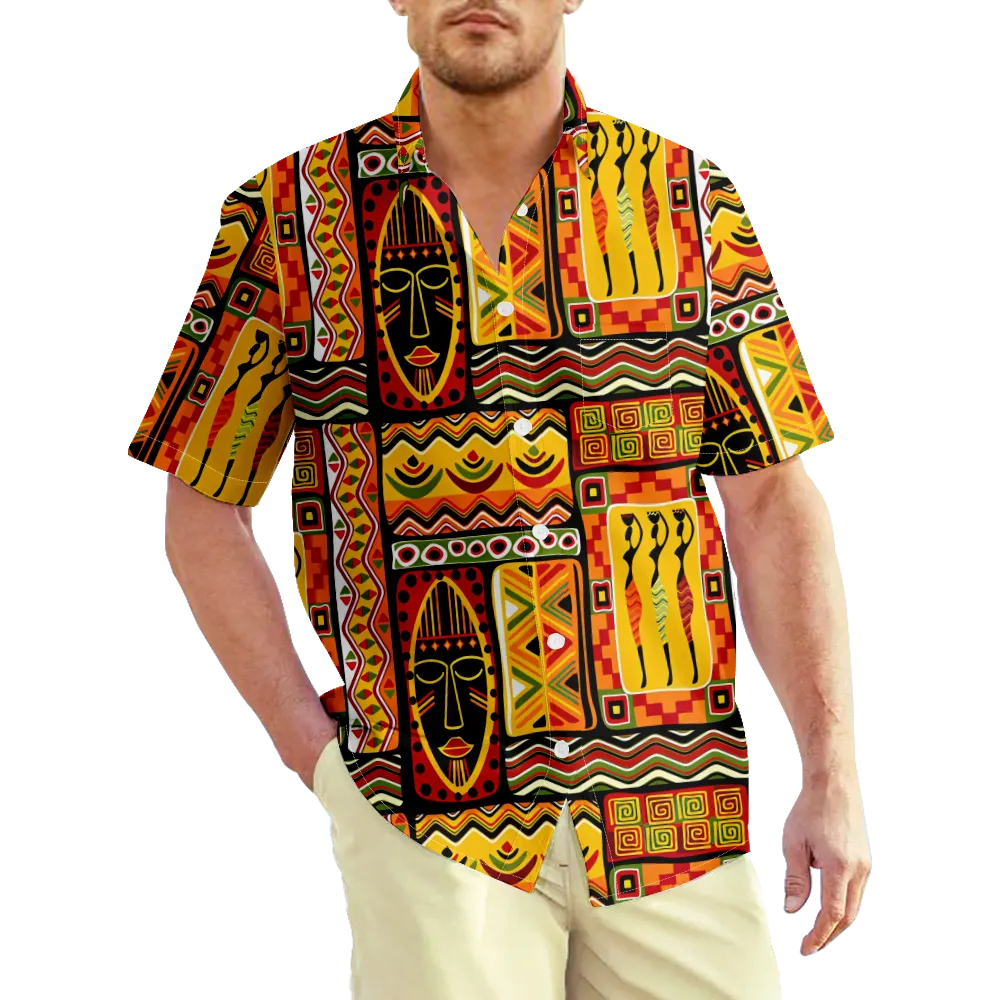 Men's Hawaiian Shirt Ethnic Vintage Stripes Graphic Prints Shirt Collar Print Outdoor Street Short Sleeve Print Clothing Apparel Sports Casual Big And Tall/Summer/Summer