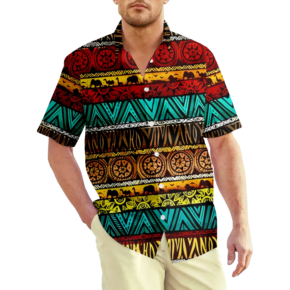 Men's Hawaiian Shirt Ethnic Vintage Stripes Graphic Prints Shirt Collar 3D Print Outdoor Street Short Sleeve Print Clothing Apparel Sports Casual/Summer/Summer