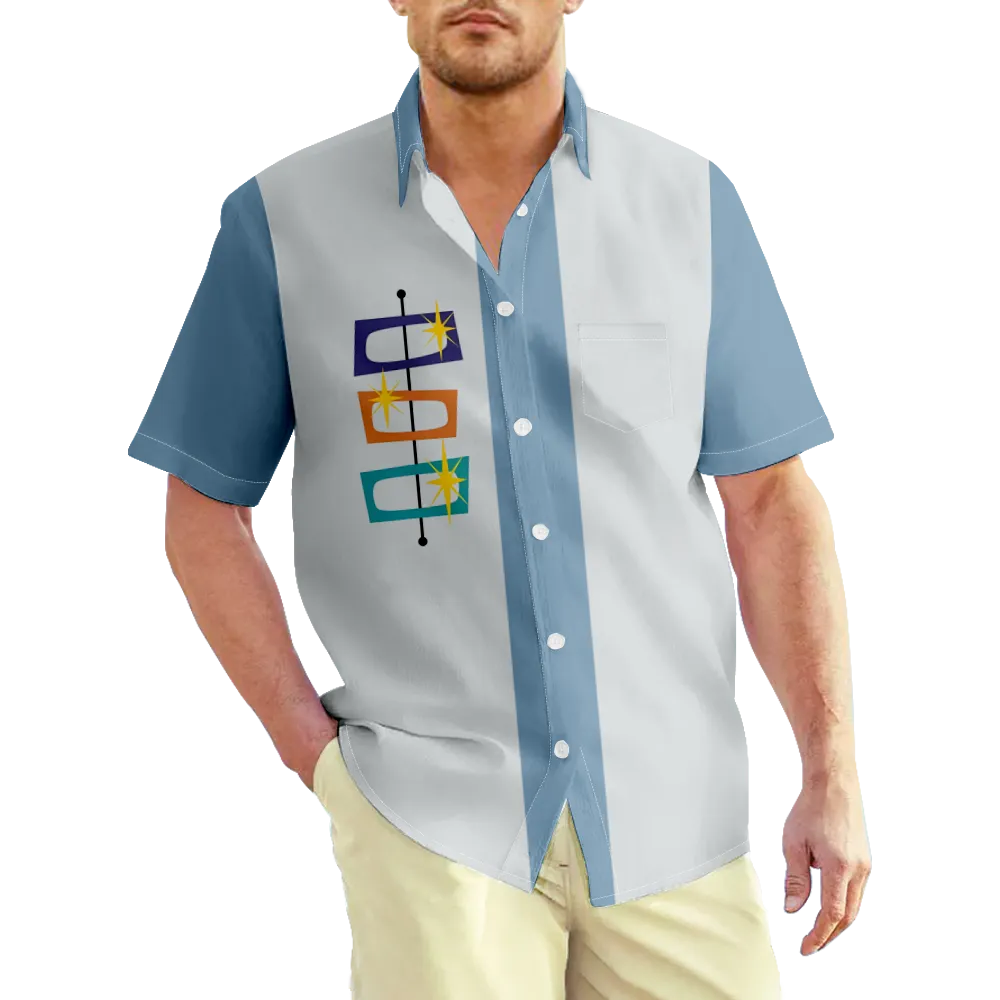 Men's Hawaiian Shirt Geometric Retro Shirt Collar Short Sleeve Casual Print Tops Slim Fit T Shirt