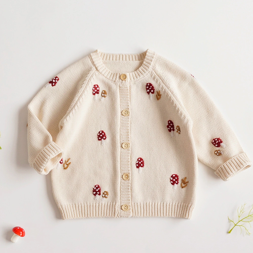 Kids' Sweater Embroidered Cute Mushroom Cotton Knitted Cardigan