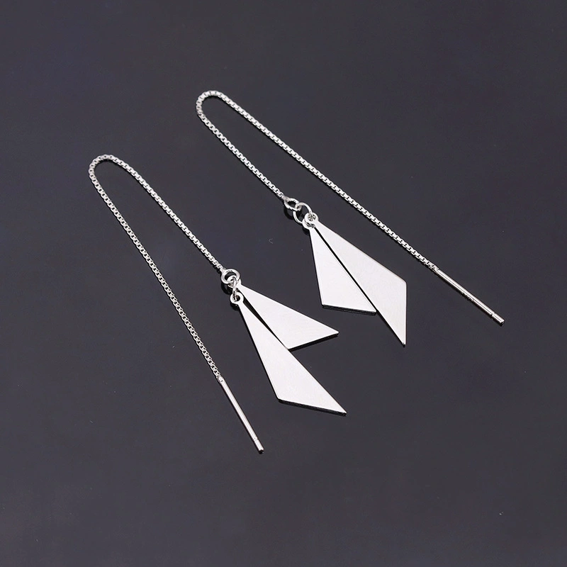 All-match Light Luxury Triangular Rhombus Long Ear Line Personality Tassel Earrings Female