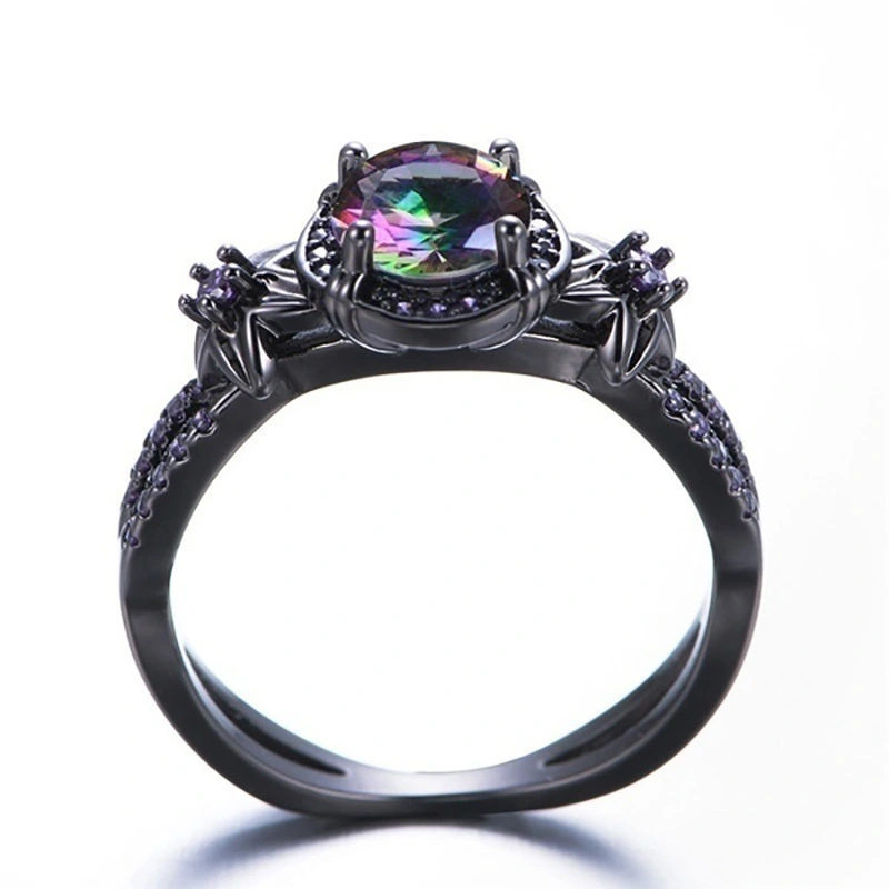 Vintage Black Gold Skull Women's Ring Purple Zircon Punk Halloween