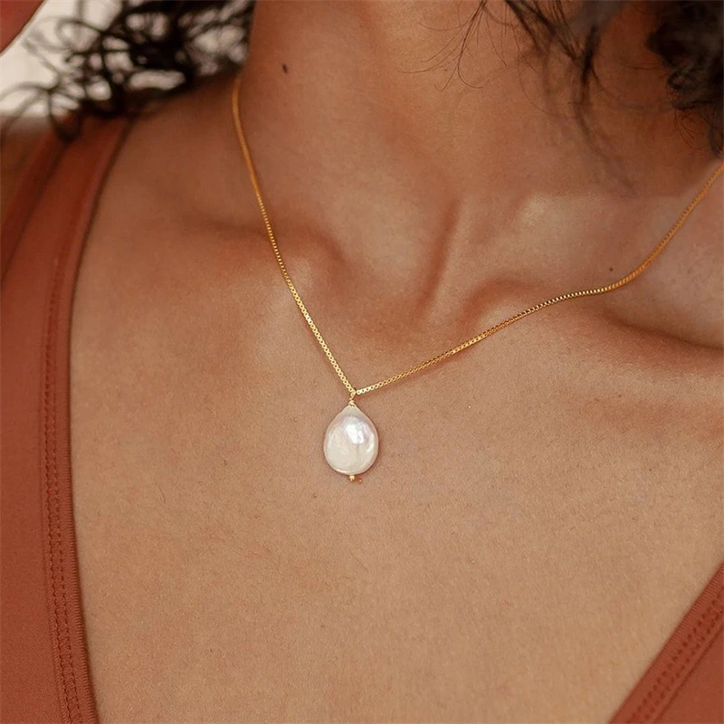 Baroque Freshwater Pearl Necklace Pendant Gold Plated Chain Necklace