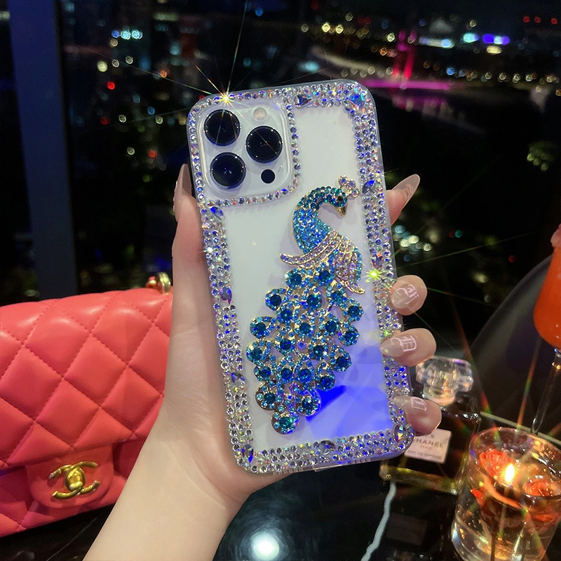 Rhinestone Peacock Drop-resistant Protective Cover Phone Case