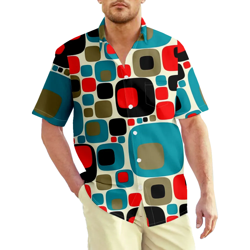 Men's Hawaiian Shirt Outfits Geometric Retro Color Block Graphic Prints Shirt Collar 3D Print Outdoor Street Short Sleeve 3D Print Clothing Apparel Basic Classic Comfortable Big And Tall