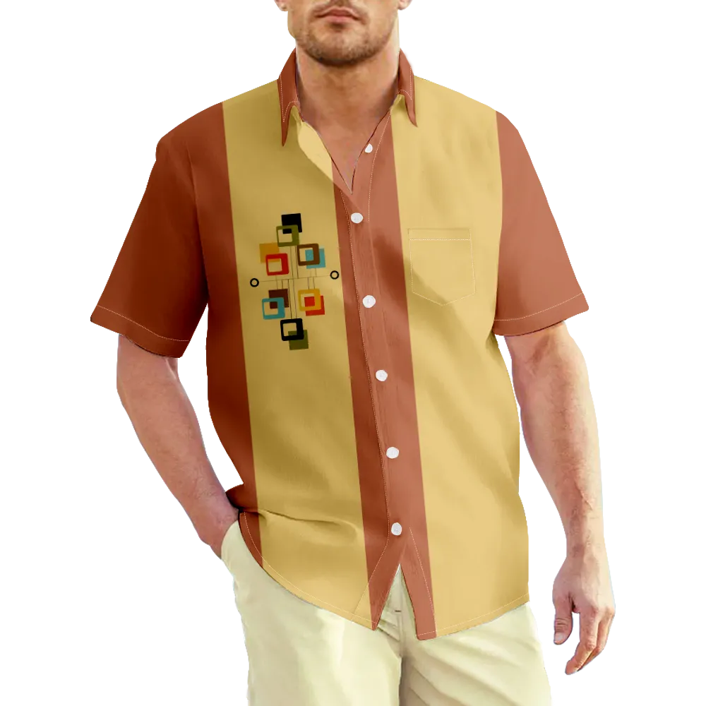 Men's Hawaiian Shirt Geometric Retro Patterned Shirt Collar Short Sleeve Causal Daily Tops Basic Graphic Tees