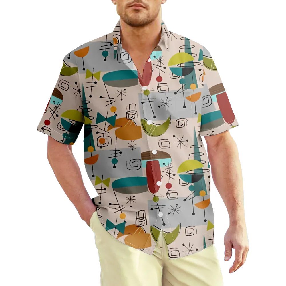 Men's Hawaiian Shirt Outfits Geometric Retro Color Block Graphic Prints Shirt Collar 3D Print Outdoor Street Short Sleeve 3D Print Clothing Apparel Basic Classic Comfortable