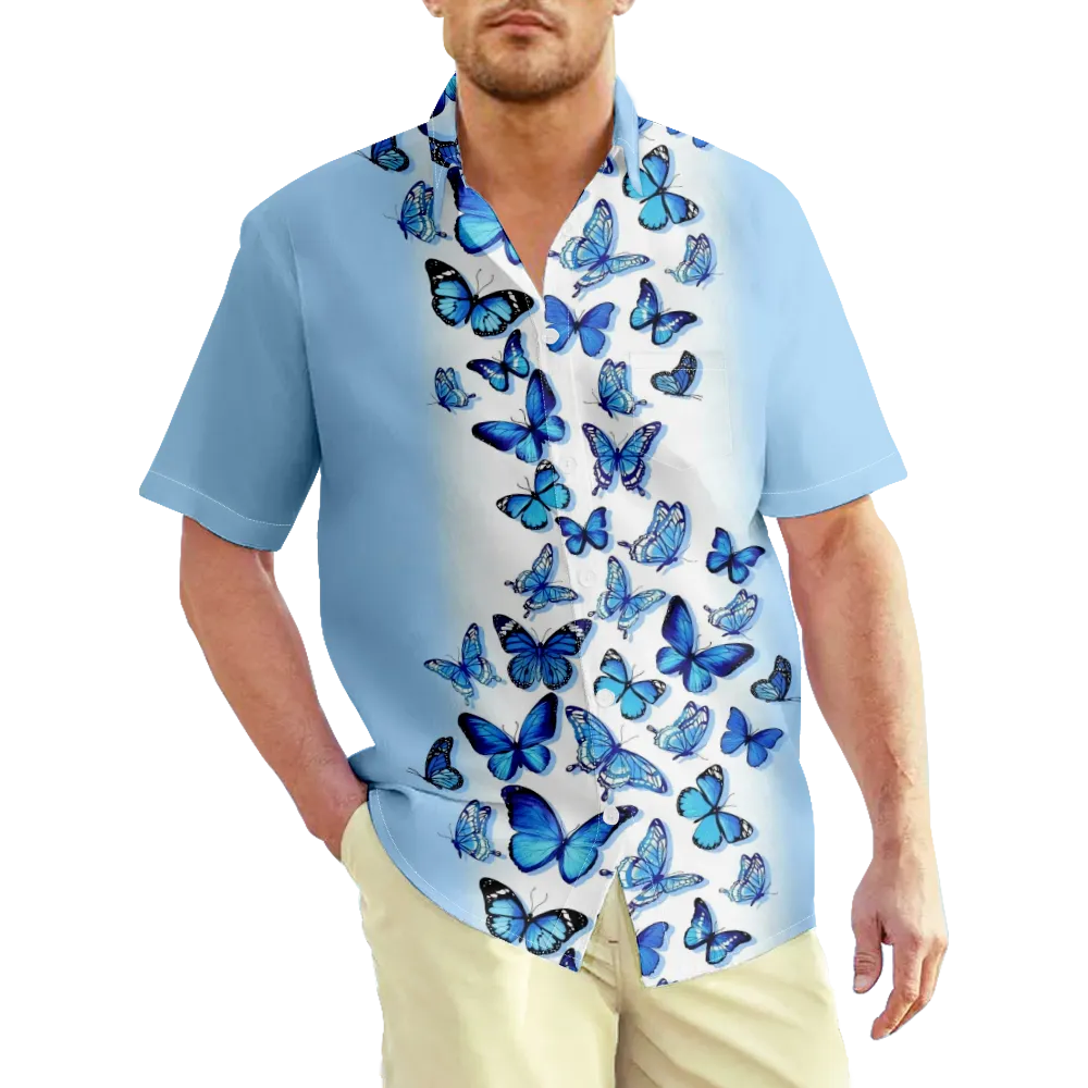 Men's Plus Size Hawaiian Shirt Big And Tall Butterfly Graphic Prints Print Shirt Collar 3D Print Outdoor Street Short Sleeve Print Clothing Apparel Sports Casual Big And Tall/Summer/Summer